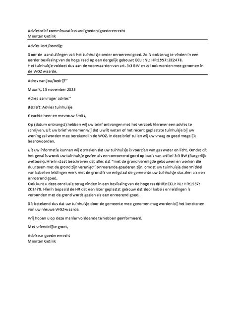 Adviesbrief Comminucatievaardigheden Adviesbrief