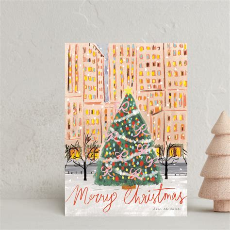 city christmas tree Holiday Petite Cards by Cass Loh | Minted