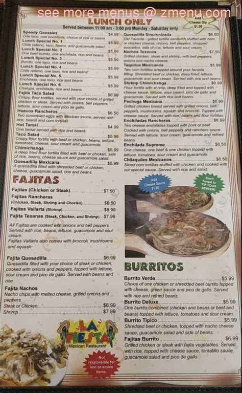 Menu at LA FIESTA MEXICAN RESTAURANT, Humboldt, Coleman Drive