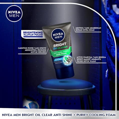 Nivea Nivea Men Bright 8h Oil Clear Anti Shine Purify Mud Foam 100ml Watsons Indonesia