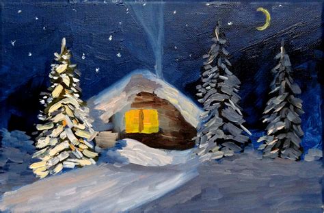 Winter Landscape Oil Painting Original Snow Painting Canvas Etsy In