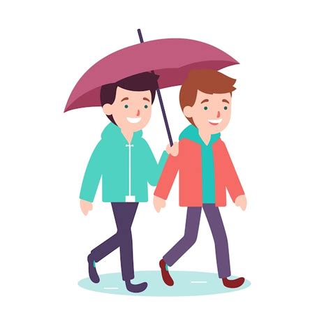 Premium Vector Two Animated Characters Walking Under Purple Umbrella