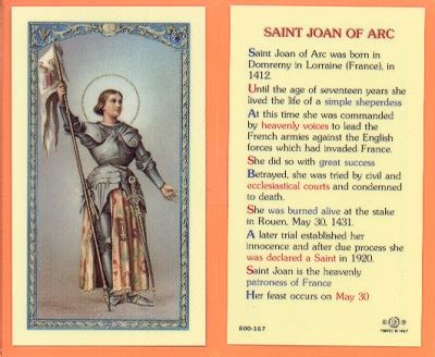 Joan Of Arc Holy Card