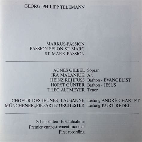 Booklet Inside Telemann Markus Passion Heinz Rehfuss Horst Gunter