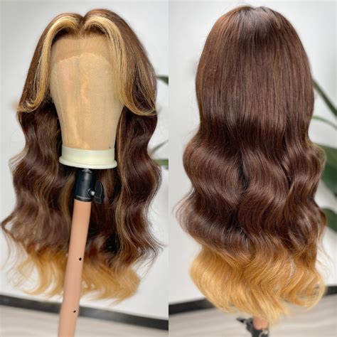 Beautyforever Money Piece Curtain Bangs With Layers 13x4 Lace Front Wigs Dark Brown With Blonde