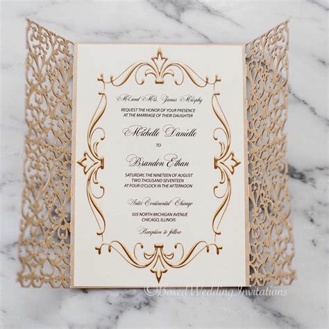 This Royal Looking Gold Laser Cut Wedding Invitation Is Perfect For The Glitz And G Scroll