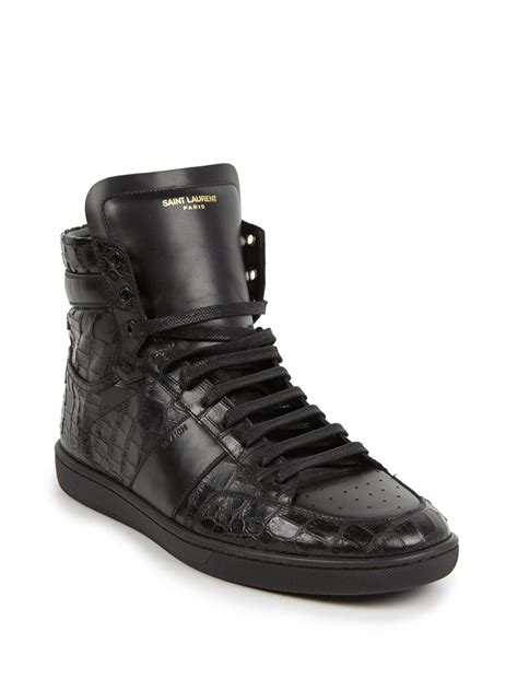 Lyst - Saint Laurent Croc Embossed Leather High-top Sneakers in Black for Men