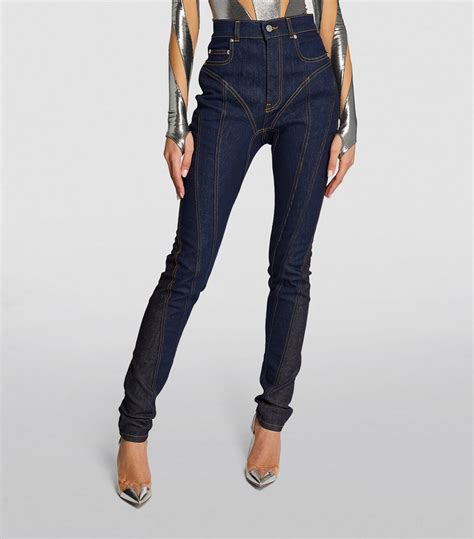 Mugler Panelled High Rise Straight Leg Jeans Harrods JP