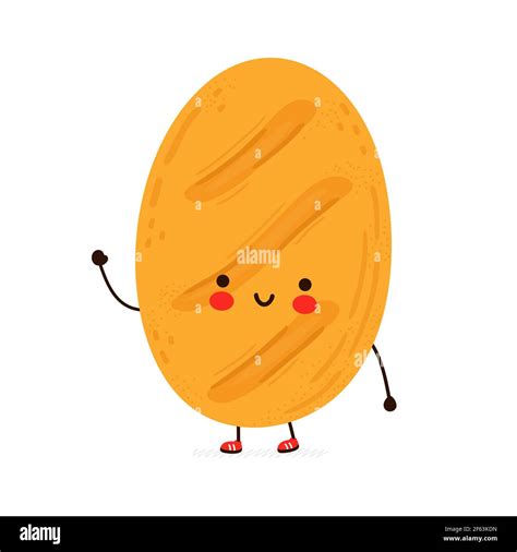 Cute Funny Bread Character Vector Hand Drawn Cartoon Kawaii Character