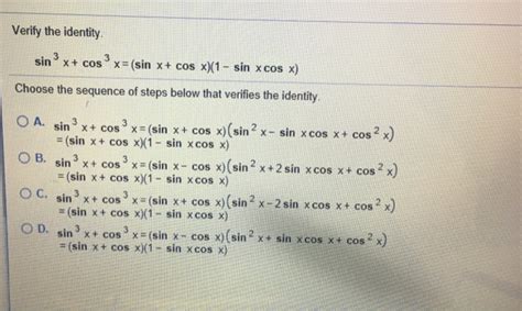 Solved Verify The Identity Sin X Cos X Sin X Cos Xx Chegg