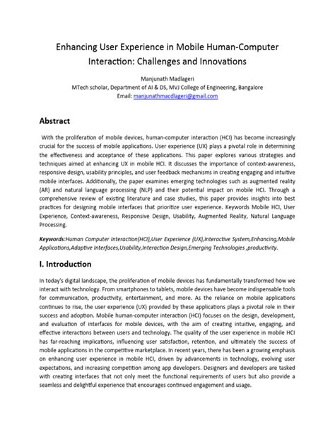 Enhancing User Experience In Mobile Human Pdf Human Computer Interaction Usability