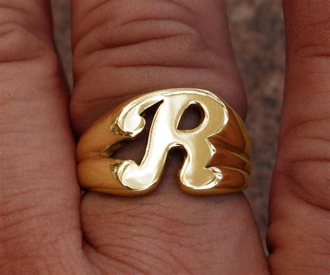 Classy Solid K Gold R Letter Name Initial Signet Ring Mens Women A