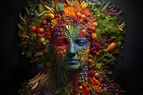 Premium Ai Image Human Portrait Made By Fruits And Vegetables Healthy