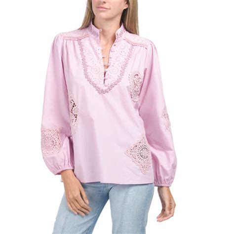 Johnny Was Lilac Kati Blouse Short Sleeve Tunic Tops Floral