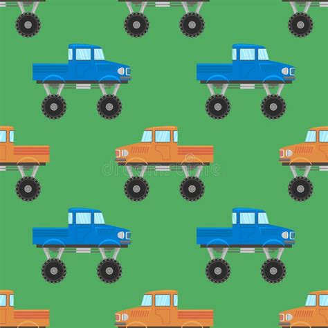 Blue Red Monster Truck Icon Isolated on Green Background Stock ...