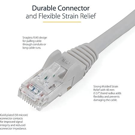 StarTech.com 50ft CAT6 Ethernet Cable - Gray Snagless Gigabit CAT 6 Wire - 50ft Gray CAT6 up to ...