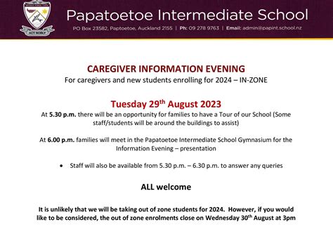 Caregiver Information Evening | Papatoetoe Intermediate School