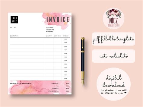 Invoice Template Fillable Pdf Template Editable Invoice Auto