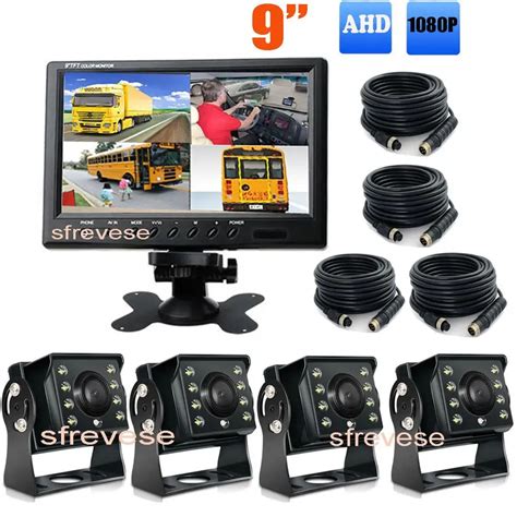 9 AHD IPS 4CH Quad Split Car Rear View Monitor 4x 4Pin AHD 1080P IR