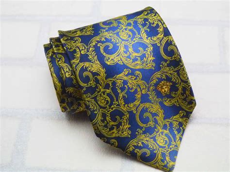 【やや傷や汚れあり】【ヴェルサーチ Gianni Versace】2トーン グラデーション 華 ドット柄 ネクタイ ネイビー系 Italy 伊