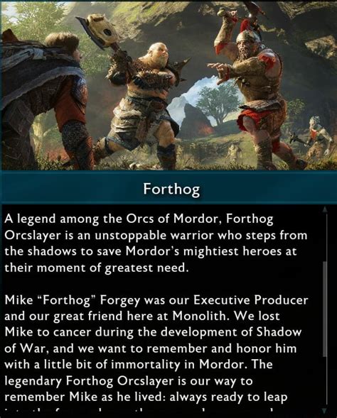 Forthog A Legend Among The Orcs Of Mordor Forthog Orcslayer Is An