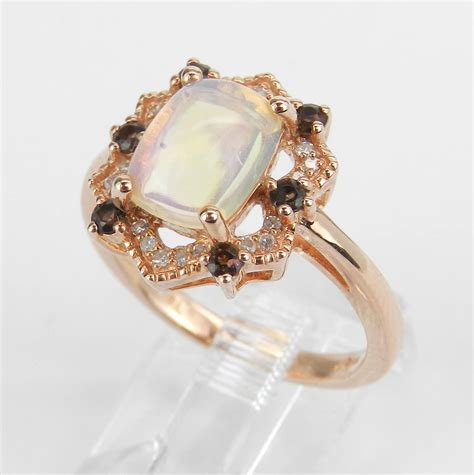 Rose Gold Opal Diamond Smokey Topaz Engagement Ring Size Cushion