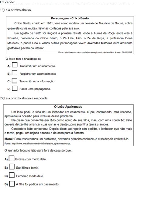 Atividades Português 4 Ano Para Imprimir Pdf Com Gabarito