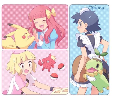 Safebooru 1boy Artist Name Ash Ketchum Bangs Black Hair Blonde Hair Blue Dress Blush Bow