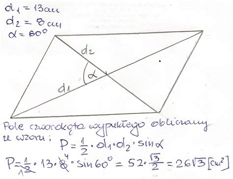 Askly Oblicz pole równoległoboku którego przekątne