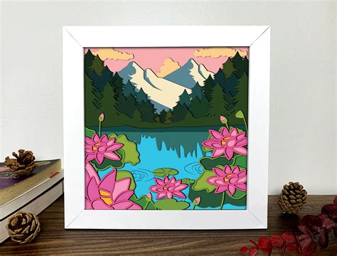 Lotus Pond Shadow Box D Svg Graphic By Alleylightbox Creative Fabrica