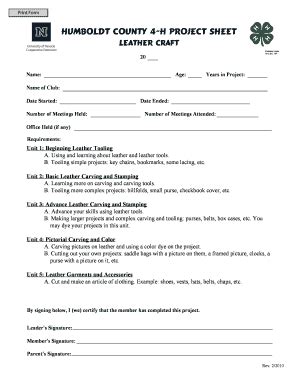 Fillable Online Unce Unr Humboldt County 4 H Project Sheet Unce Unr