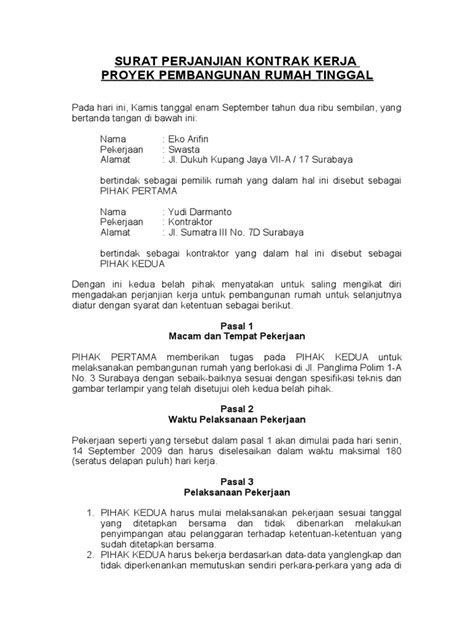 Contoh Dokumen Kontrak Proyek Konstruksi Pdf Berbagai Contoh