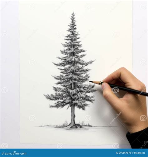 Hyper-realistic Pine Tree Drawing with Detailed Miniatures Stock ...