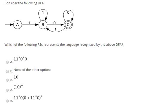 Solved Consider the following DFA 1 0 A 1 0 В 1 Which of Chegg