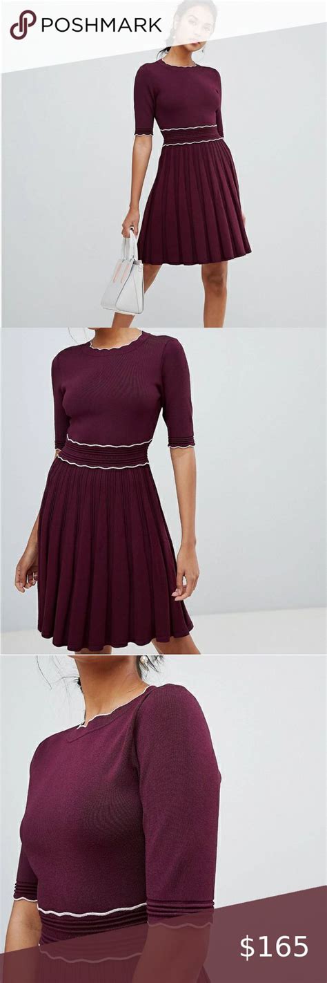 Ted Baker London Dorlean Scallop Trim Skater Dress In Burgundy