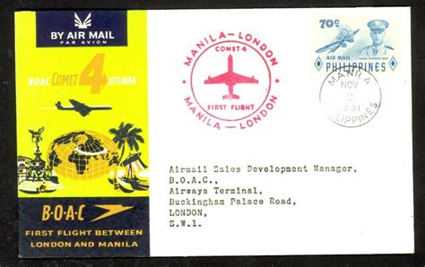 Philippines Boac Comet Ffc Manila To London England Cover Hipstamp