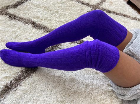 Thigh High Purple Extra Long Socks Womens Purple Over Etsy