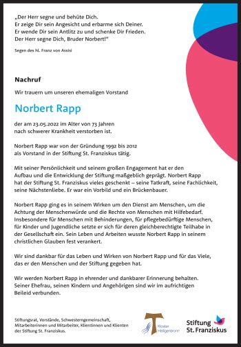 Traueranzeigen von Norbert Rapp Schwarzwälder Bote Trauer