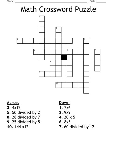 Math Crossword Puzzle Pdf