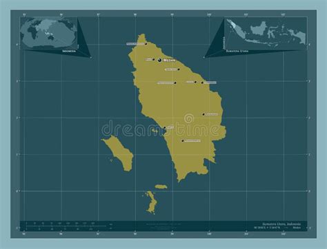 Sumatera Utara Indonesia Solid Labelled Points Of Cities Stock