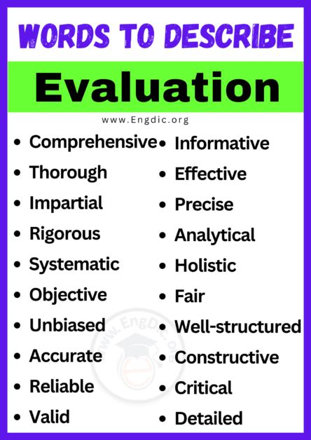 words  describe evaluation adjectives  evaluation engdic