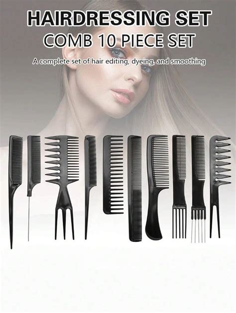 10pcs Hair Styling Comb Set Black Hairdressing Brush Barbers Anti