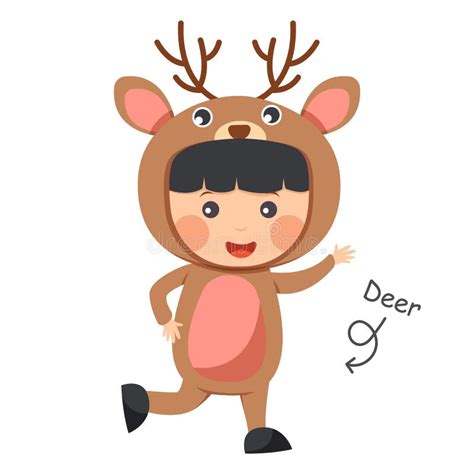 Happy Child Is Wearing Deer Animal Costumes Vector Stock Vector