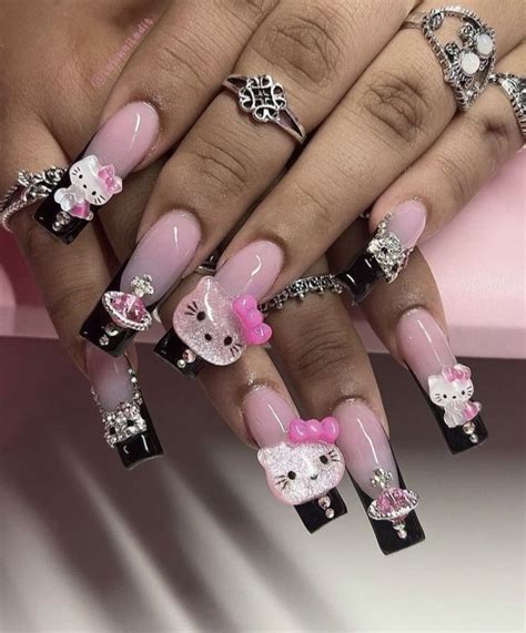 Pink and black hello kitty nails in 2022 | Pink acrylic nails, Hello kitty nails, Acrylic nails ...