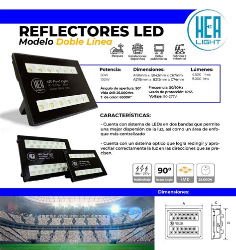 REFLECTOR LED CUADRADO SMD 50W 2 LINEAS MULTIVOLTAJE IP65 Prodimic