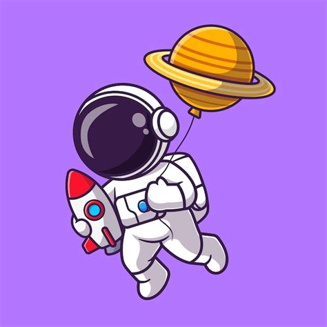 Astronauta sentado no planeta e acenando a mão dos desenhos animados