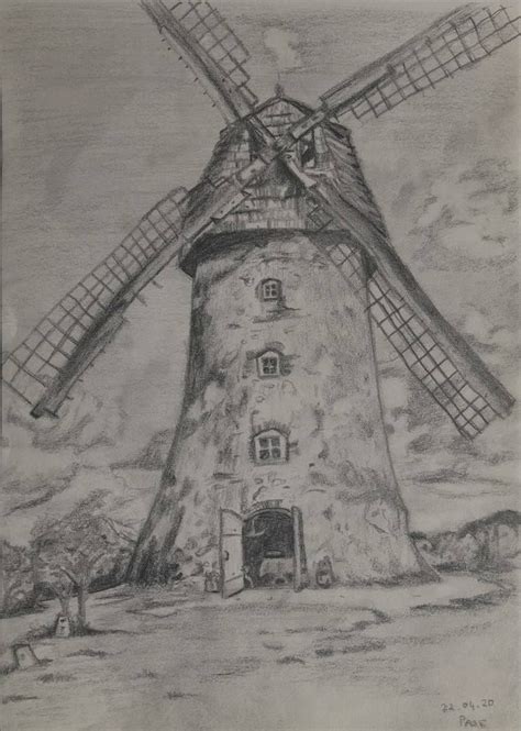 Windmill Drawing in 2022 | Windmill drawing, Windmill, Landscape drawings