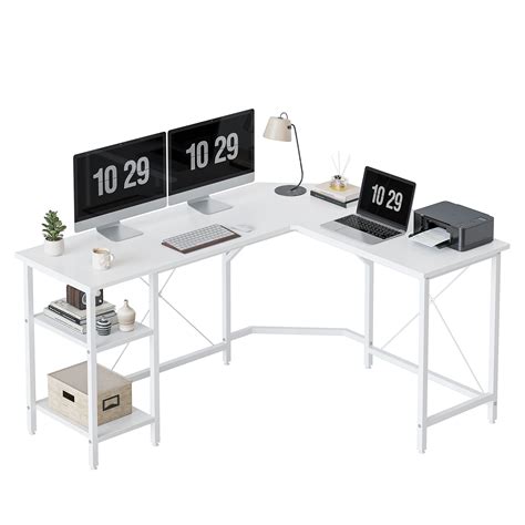 CubiCubi L Shape Computer Desk With Storage Shelf Study Writing Table