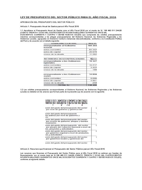 Pdf Ley De Presupuesto Del Sector Público Para El Año Fiscal 2016