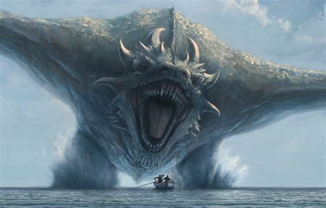 Wallpaper Dragon Monster Boat People Teeth Mouth Sea Monster For